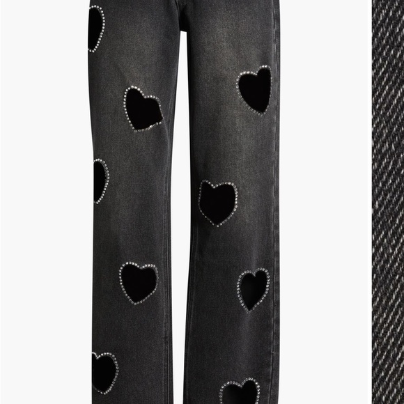 Studded Heart Cutout Wide-Leg Jeans in Washed Black - Picture 5 of 9